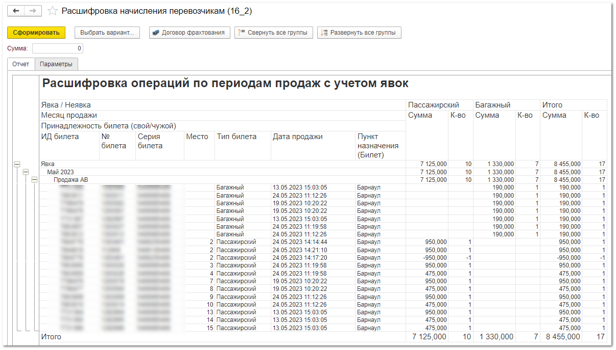 Операции по периодам (Сверка Посадочных Ведомостей)