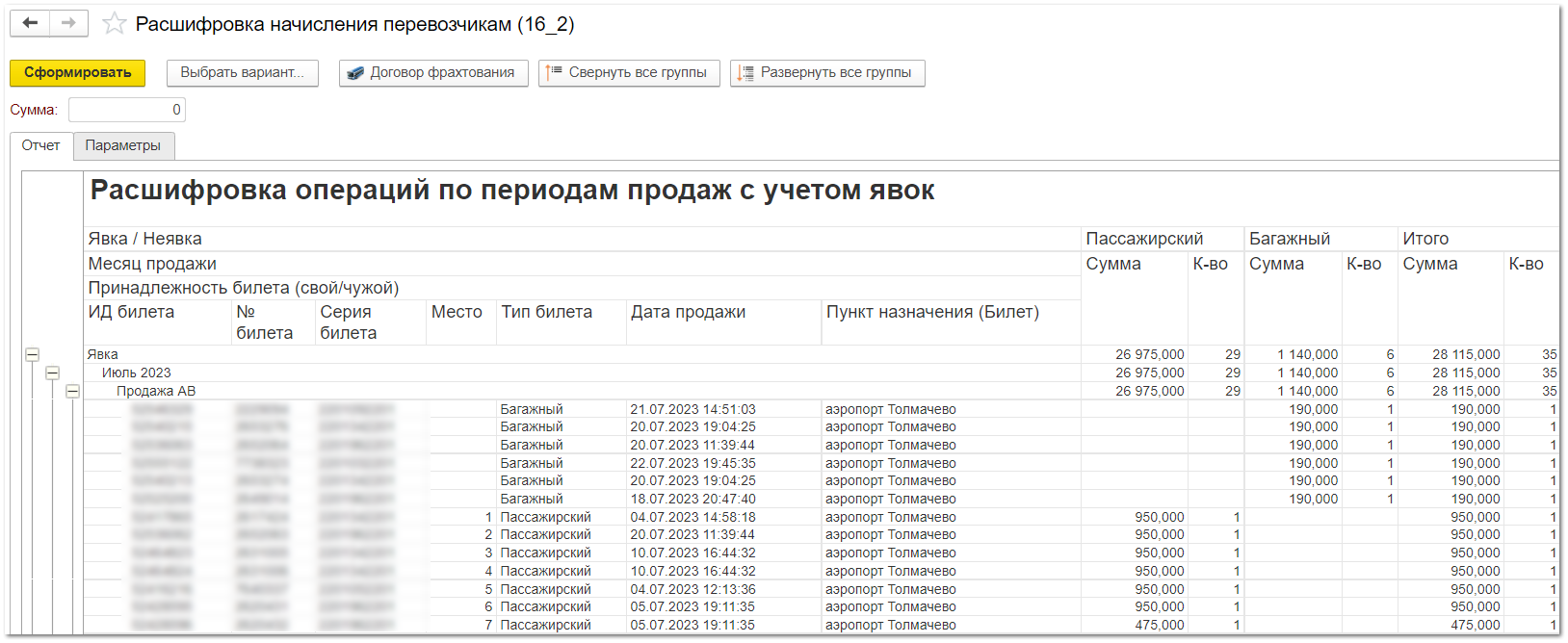 Операции по периодам